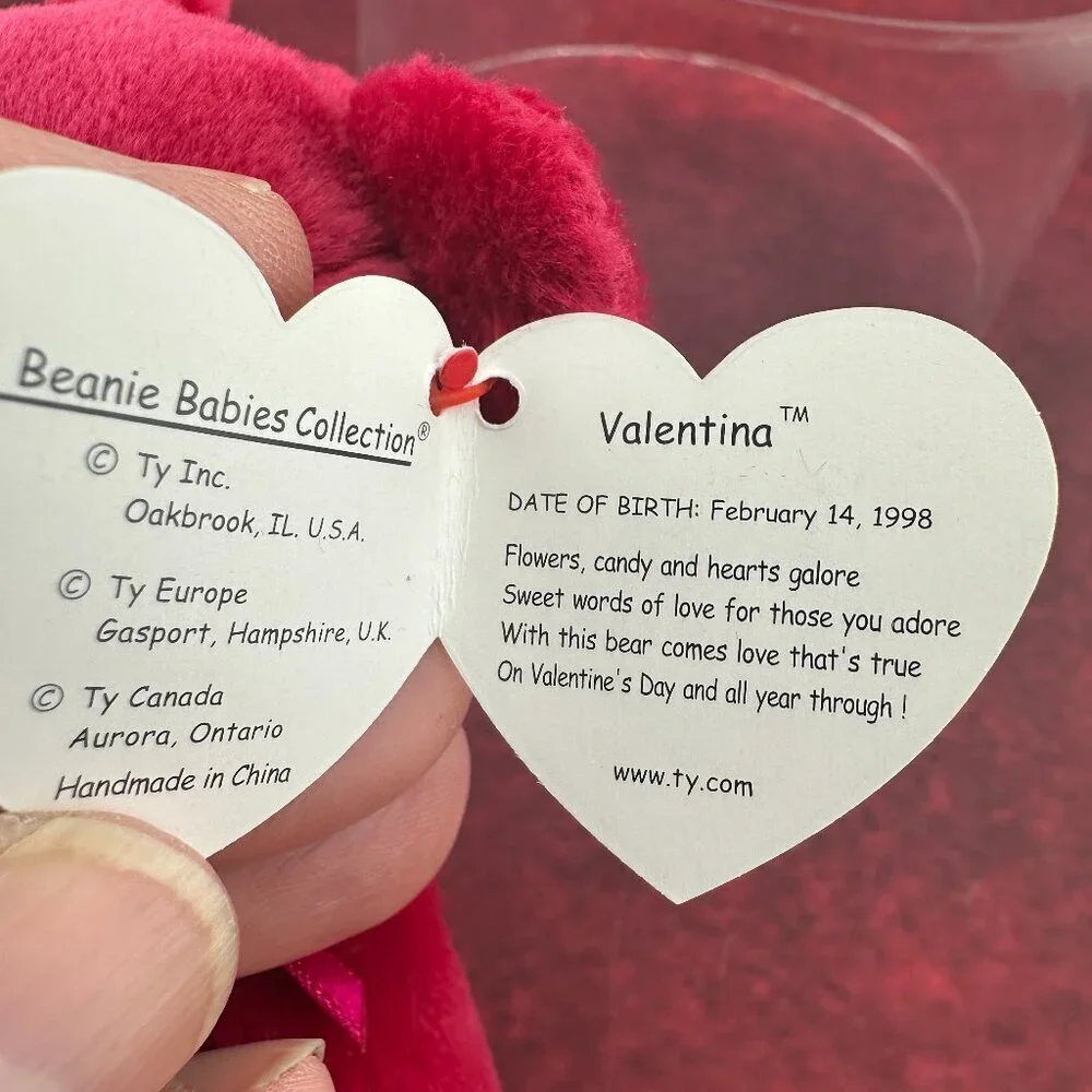 TY VALENTINA RED BEAR BEANIE BABY WITH TAG ERRORS 1998/1999 HOLOGRAM 8,5in